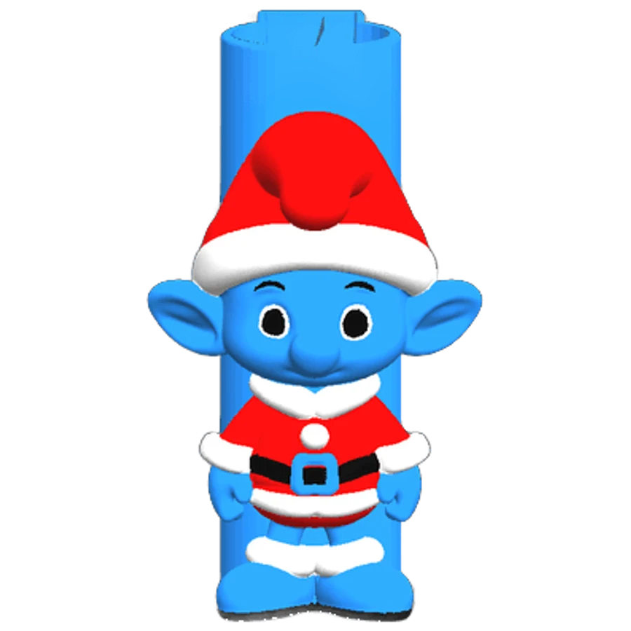 Noel Şapkalı Mavi Cüce Çakmak Kılıfı
